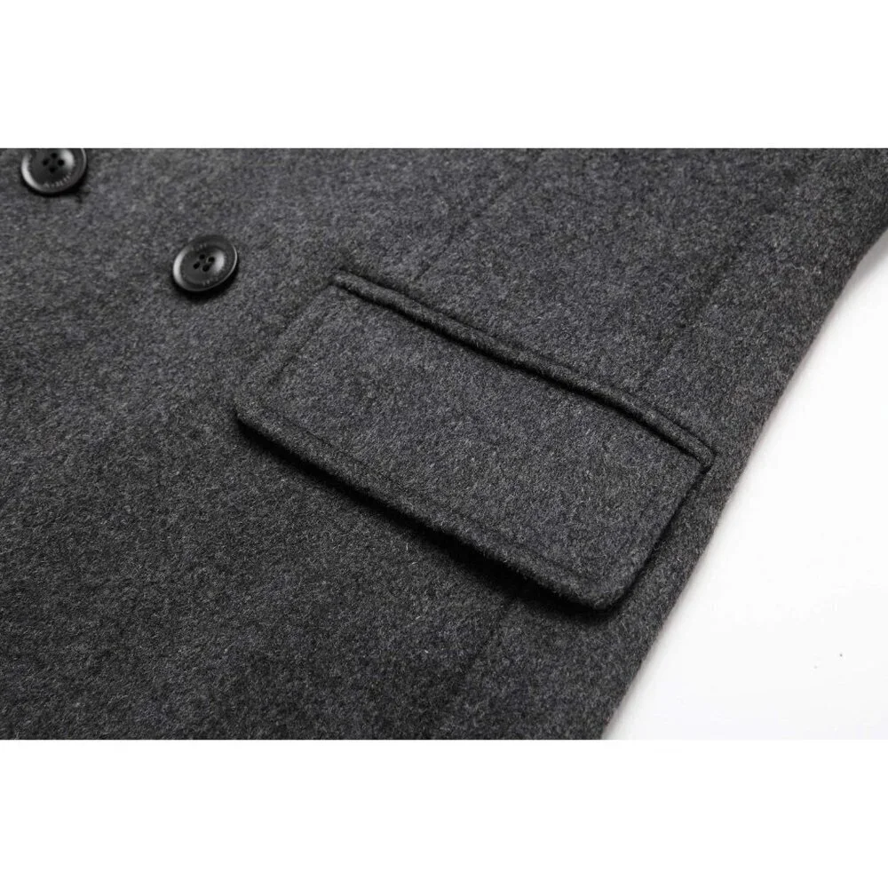 Men's Grey Premium Wool Blend Double Breasted Imported Long Pea Coat